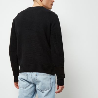 Black mixed texture patch jumper